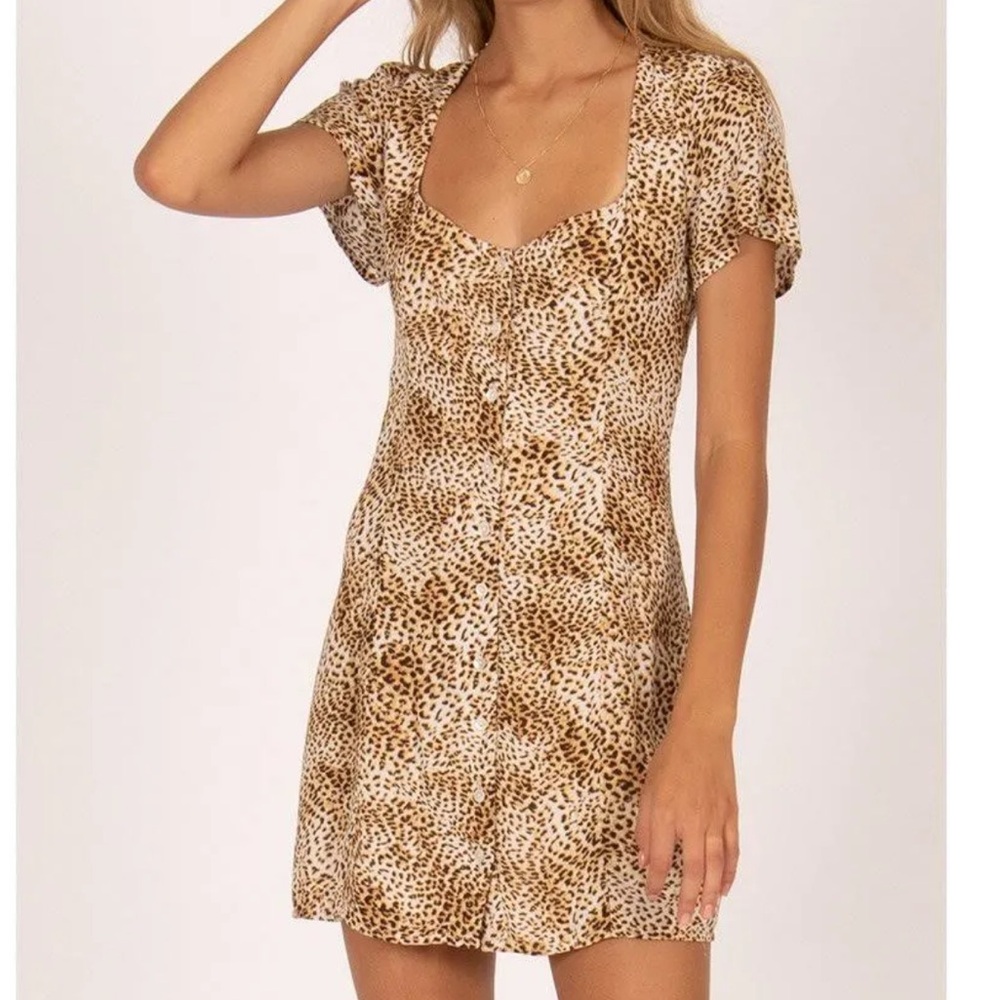Lulus Amuse Society Iman Cheetah Print Short Sleeve Dress, Size Small
